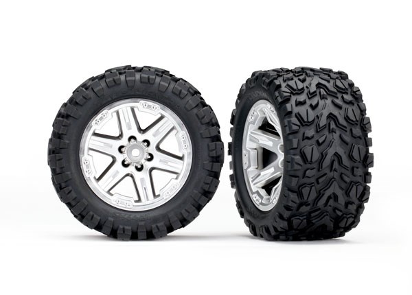 Traxxas 2.8" 2wd Rear RXT Satin Chrme Whls / Talon Extreme Tires - Click Image to Close