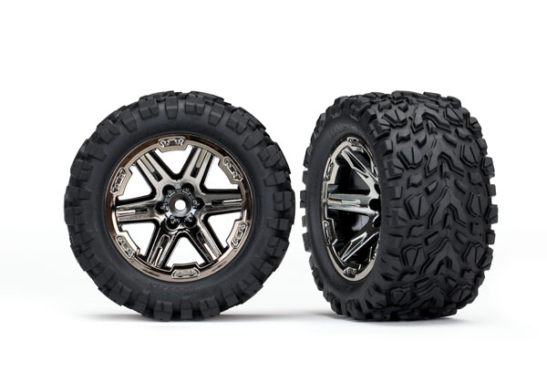 Traxxas 2.8" 2wd Rear RXT Blk Chrome Whls / Talon Extreme Tires - Click Image to Close