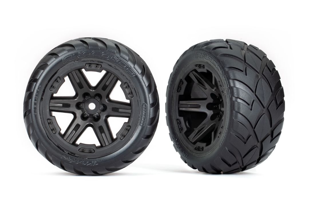 Traxxas Tires & wheels 2.8" RXT Blk Whls Anaconda Tires 2WD Frt - Click Image to Close