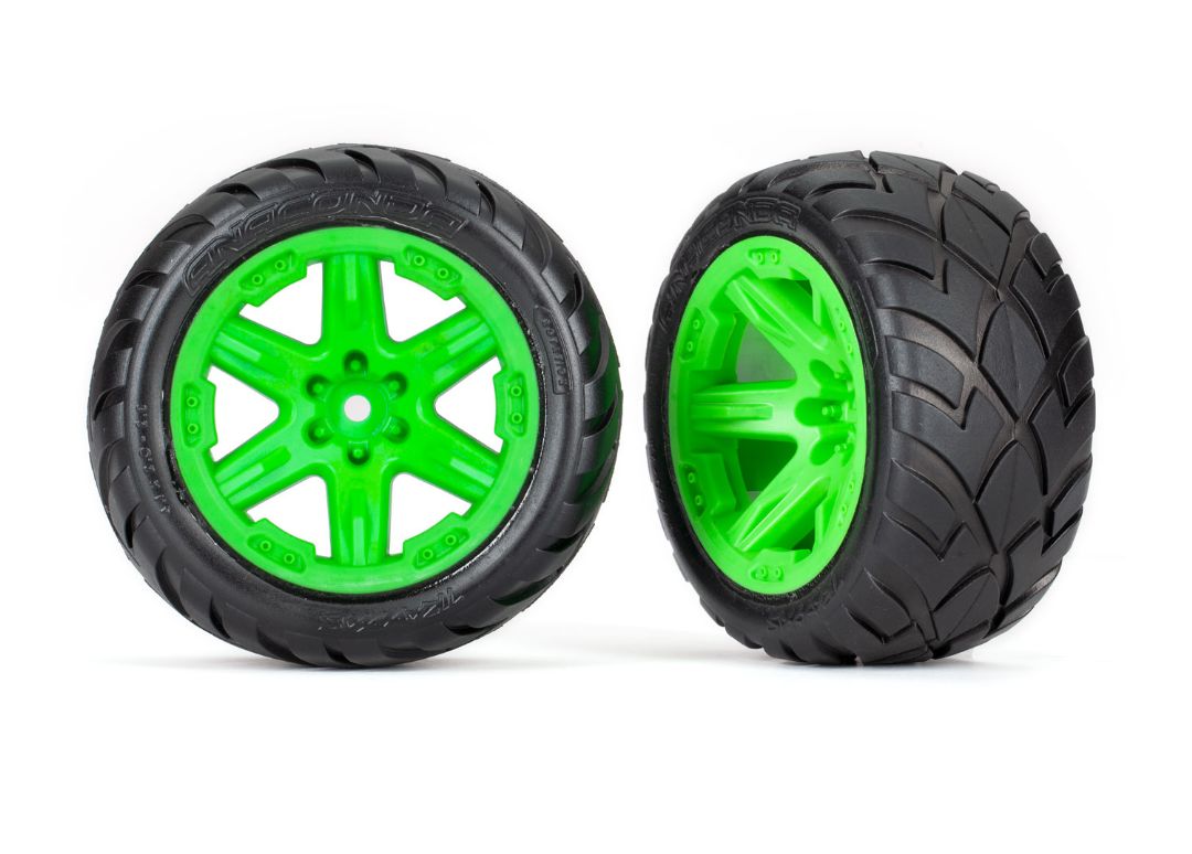 Traxxas Tires & wheels 2.8" RXT Grn Whls Anaconda Tires 2WD Frt - Click Image to Close