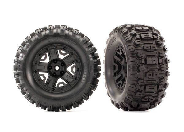 Traxxas Tires & wheels, black, 2.8" / Sledgehammer wheel - Click Image to Close