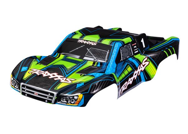 Traxxas Body, Slash 4X4, green and blue, painted, clipless - Click Image to Close