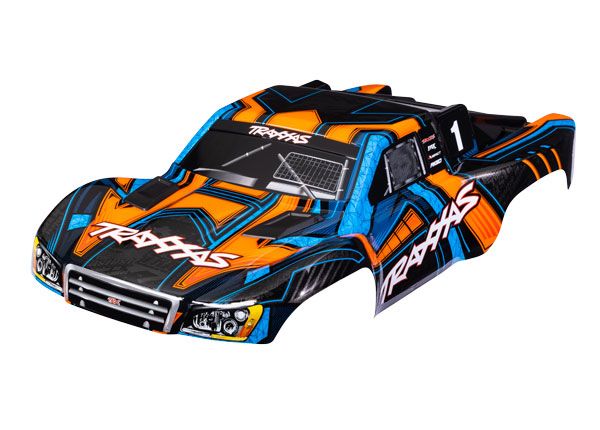 Traxxas Body, Slash 4X4, orange and blue, painted, clipless - Click Image to Close