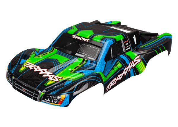 Traxxas Body, Slash 4X4, green and blue (painted, decals applie - Click Image to Close