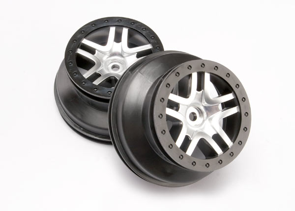 Traxxas Dual Profile Split-Spoke SCT Wheels (Satin Chrome/Black- - Click Image to Close