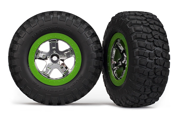Traxxas Tires & wheels, assembled, glued (SCT, chrome, green bea - Click Image to Close