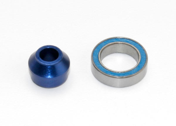 Traxxas Bearing adapter, 6160-T6 aluminum (blue-anodized) (1)/10x15x4mm ball bearing (blue rubber sealed) (1) (for slipper shaft)