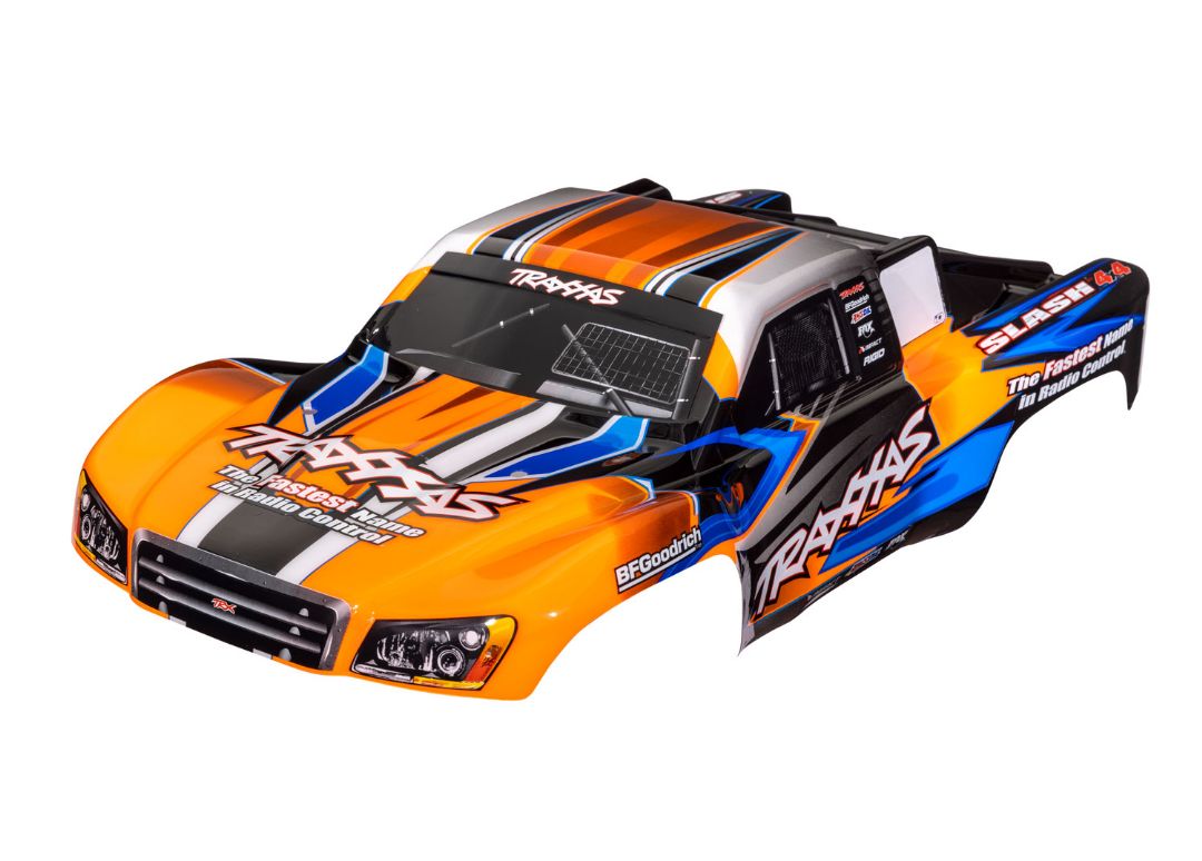 Traxxas Body, Slash 4X4 Orange & Blue (Painted, Decals Applied) - Click Image to Close