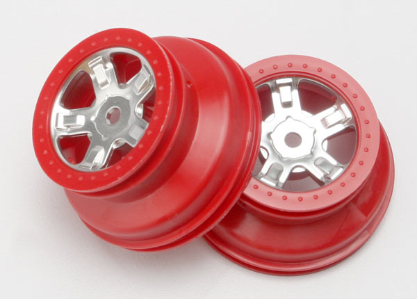 Traxxas Wheels, Sct Satin Chrome, Red Beadlock Style, Dual Profi