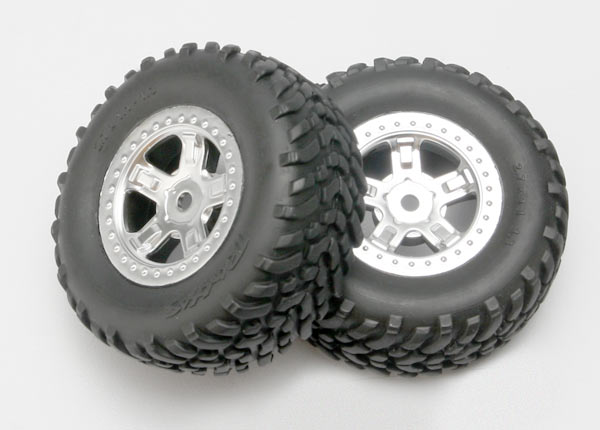 Traxxas Tires and wheels, assembled, glued (SCT satin chrome whe