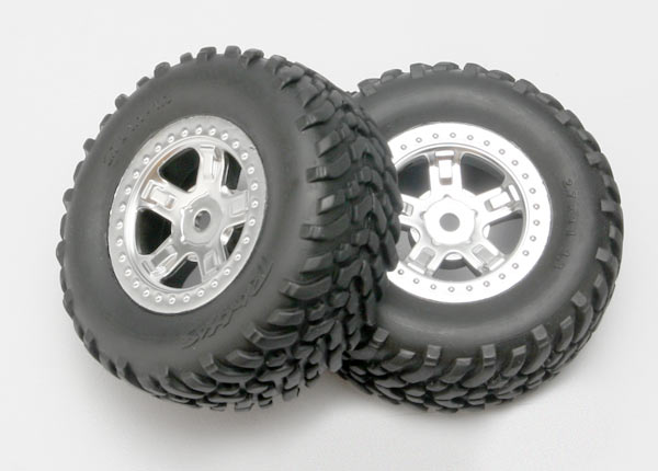 Traxxas Tires and wheels, assembled, glued (SCT satin chrome whe - Click Image to Close