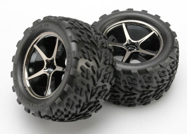 Traxxas Pre-Mounted Talon Tires w/Gemini Wheels (Black Chrome) ( - Click Image to Close