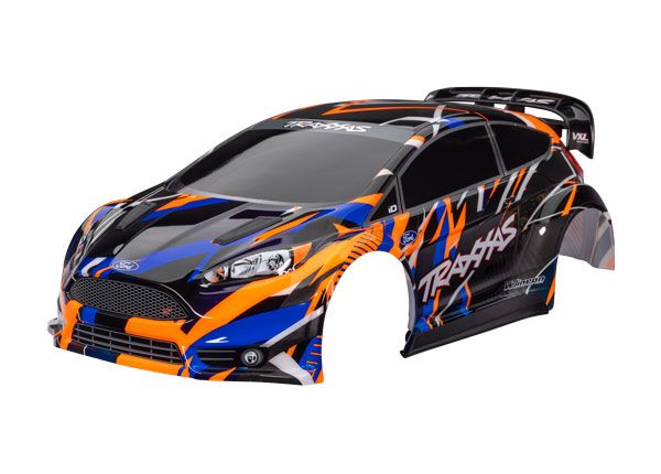 Traxxas Body, Ford Fiesta® ST Rally VXL (painted, decals applied) (assembled with rear wing, body support, & body mount latches for clipless mounting) - Orange