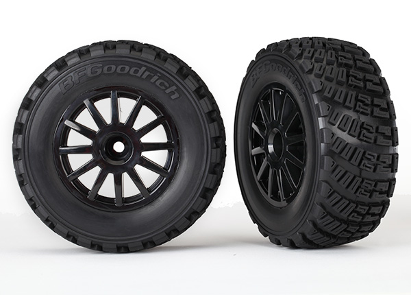 Traxxas Tires & wheels, assembled, glued (black wheels, gravel p - Click Image to Close