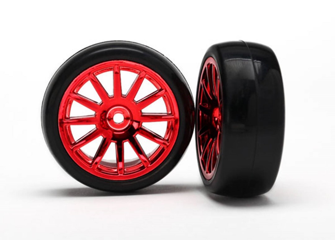 LaTrax Tires & wheels, assembled, glued (12-spoke red) - Click Image to Close