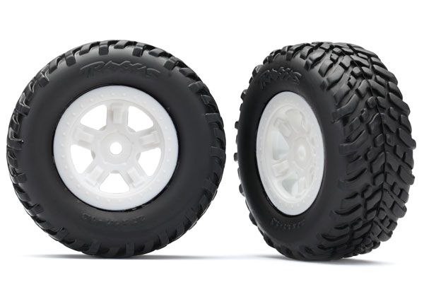LaTrax Tires and wheels, assembled, glued (SCT white wheels, SCT off-road racing tires) (1 each, right & left)