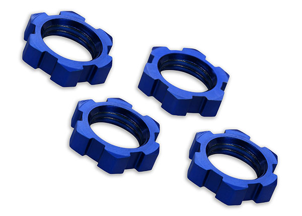 Traxxas Wheel nuts, splined, 17mm, serrated (blue-anodized) (4) - Click Image to Close