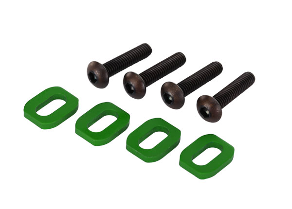 Traxxas Washers, motor mount, aluminum (green-anodized) (4)/ 4x18mm BCS (4)