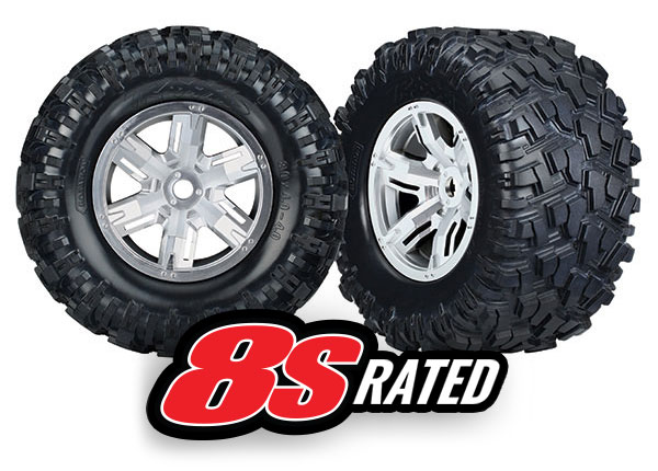 Traxxas Tires & wheels, assembled, glued (X-Maxx satin chrome - Click Image to Close