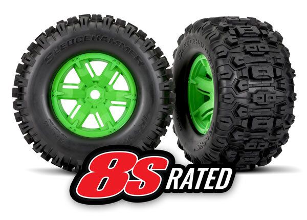 Traxxas Sledgehammer Tires on Green Wheels for X-Maxx (2)