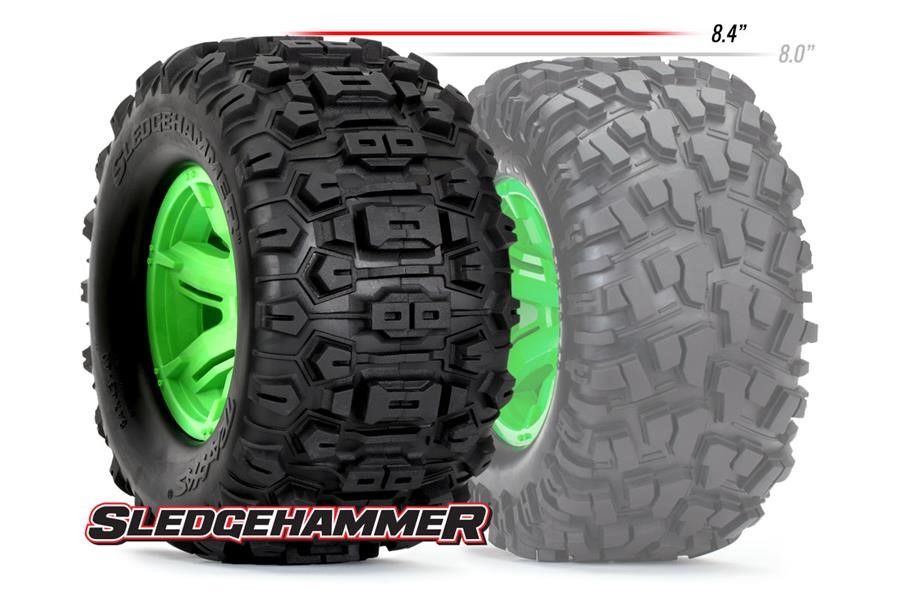 Traxxas Sledgehammer Tires on Green Wheels for X-Maxx (2)