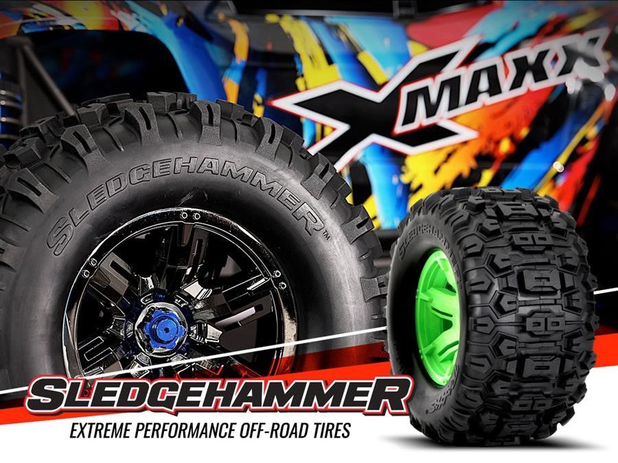 Traxxas Sledgehammer Tires on Green Wheels for X-Maxx (2) - Click Image to Close