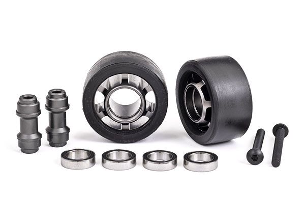 Traxxas Wheels, Wheelie Bar, 6061-T6 Aluminum (Dark Titanium-Anodized) (2)/ Axle, Wheelie Bar, 6061-T6 Aluminum (2)/ 10x15x4 Ball Bearings (4)