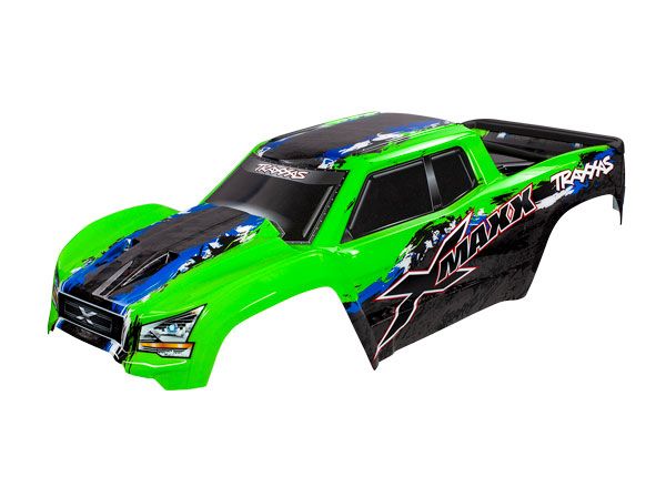 Traxxas Body, X-Maxx, green (painted, decals applied) (assembled with front & rear body mounts, rear body support, and tailgate protector)