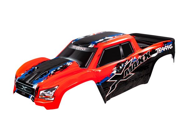 Traxxas Body, X-Maxx, red (painted, decals applied) (assembled with front & rear body mounts, rear body support, and tailgate protector)