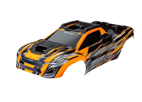 Traxxas Body, XRT, Orange (Painted, Decals Applied) (Assembled With Front & Rear Body Supports For Clipless Mounting, Roof & Hood Skid Pads)