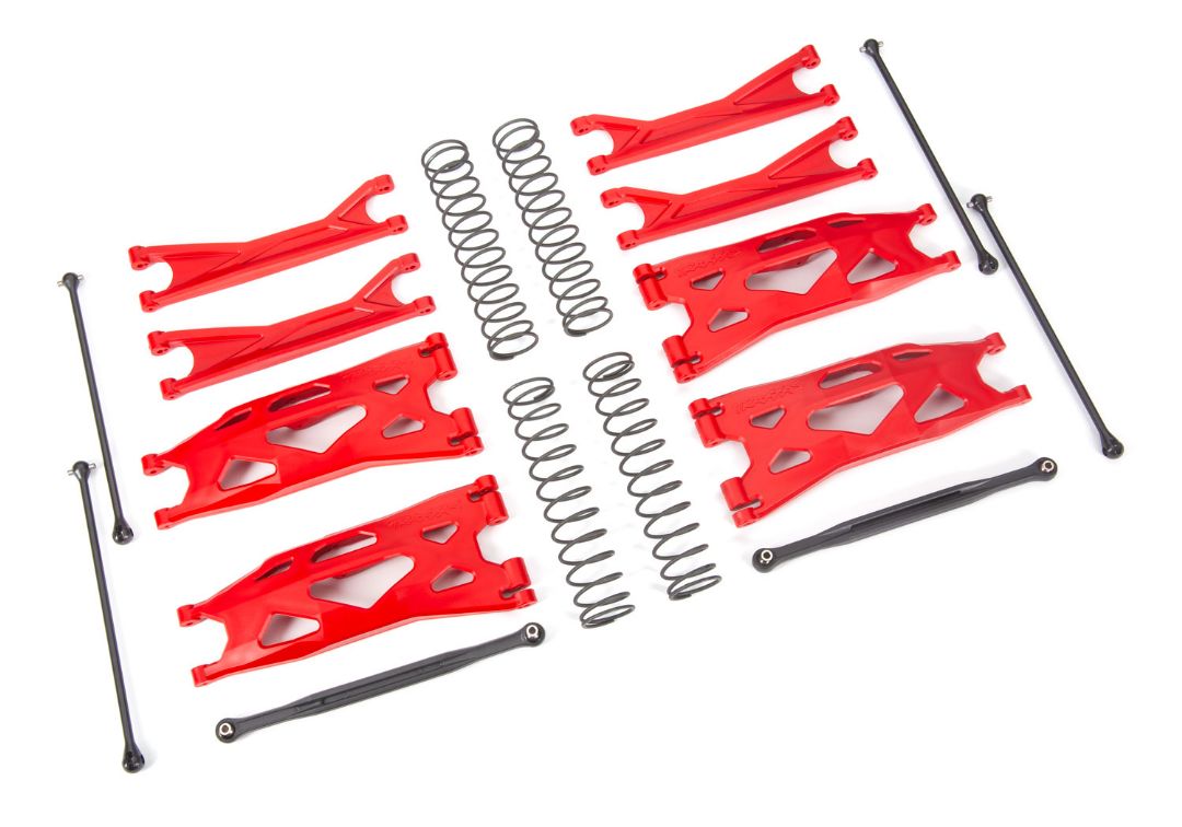 Traxxas Suspension kit, X-Maxx WideMaxx, Red (includes front & rear suspension arms, front toe links, driveshafts, shock springs)
