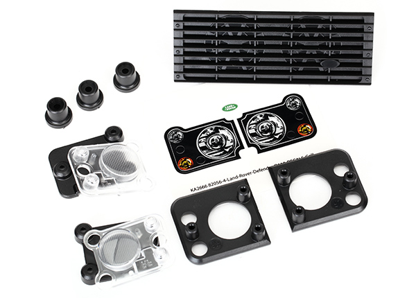 Traxxas Grill, Land Rover Defender/ grill mount (3)/ headlight housing (2)/ lens (2)/ headlight mount (2) (fits #8011 body)