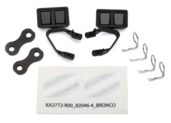 Traxxas Mirrors, side, black (left & right)/ retainers (2)/ body