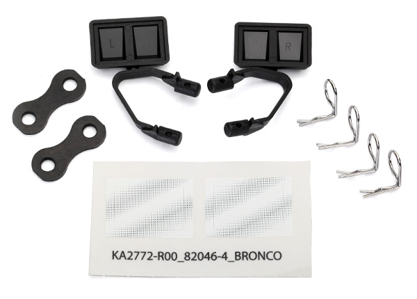 Traxxas Mirrors, side, black (left & right)/ retainers (2)/ body clips (4)