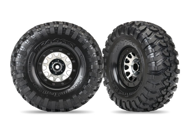 Traxxas Tires and wheels, assembled (Method 105 black chrome bea - Click Image to Close