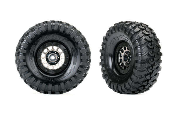 Traxxas Tires and wheels, assembled (Method 105 black chrome beadlock wheels, Canyon Trail 1.9