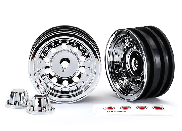 Traxxas Wheels, 1.9", chrome (2)/ center caps (2)/ decal sheet - Click Image to Close