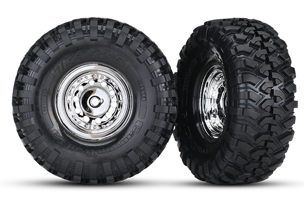 Traxxas Tires and wheels, assembled, glued (1.9" chrome wheels,