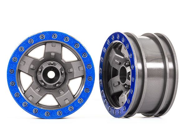 Traxxas Wheels, TRX-4 Sport 2.2 (Gray, Blue Beadlock Style) (2) - Click Image to Close