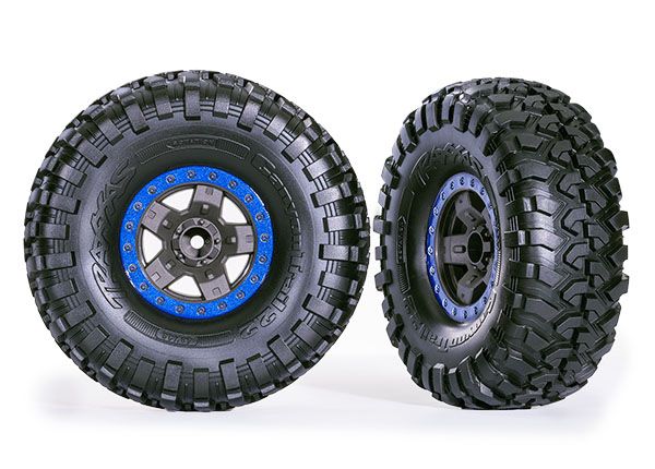 Traxxas Tires & Wheels (TRX-4 Sport 2.2" Gray, Blue Beadlock)(2) - Click Image to Close