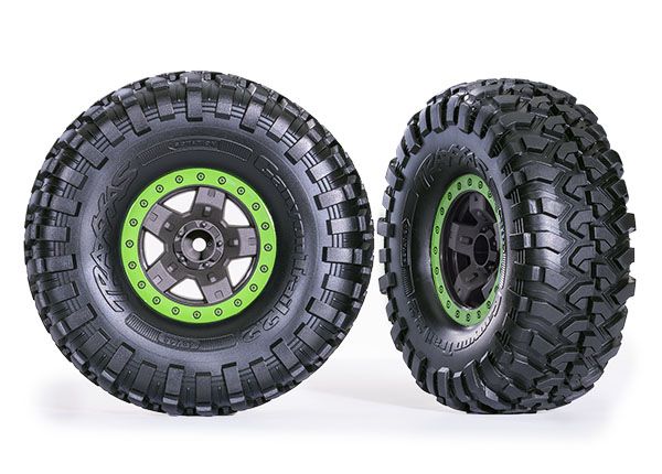 Traxxas Tires & Wheels(TRX-4 Sport 2.2" Gray, Green Beadlock)(2) - Click Image to Close