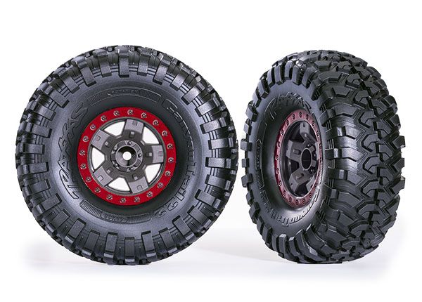 Traxxas Tires & Wheels (TRX-4 Sport 2.2" Gray, Red Beadlock) (2) - Click Image to Close