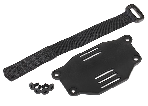 Traxxas Battery plate/ battery strap/ 3x8 flathead screws (4) (r - Click Image to Close