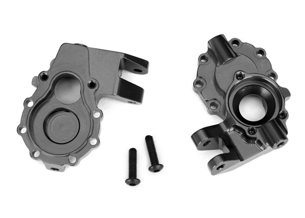 Traxxas Portal housings, inner (front),6061-T6 aluminum (charcoal gray-anodized) (2)/ 3x12 BCS (2)