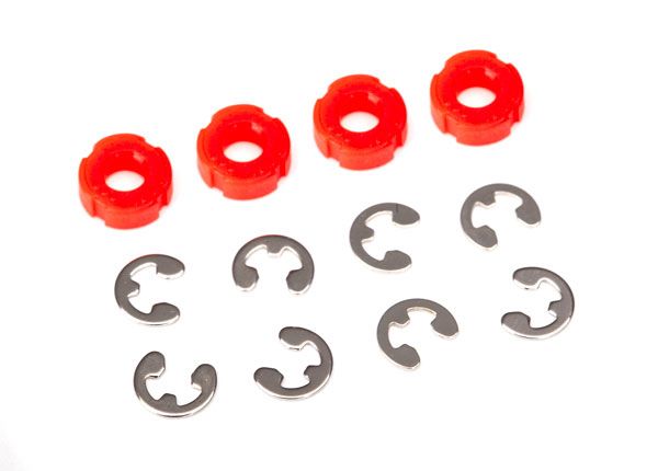 Traxxas Piston, damper (red) (4)/ e-clips (8)