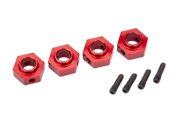 Traxxas Traxxas Wheel hubs, 12mm hex, 6061-T6 aluminum (red-anodized) (4)/ screw pin (4)