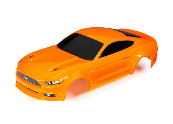 Traxxas Body, Ford Mustang, orange (painted, decals applied) - Click Image to Close