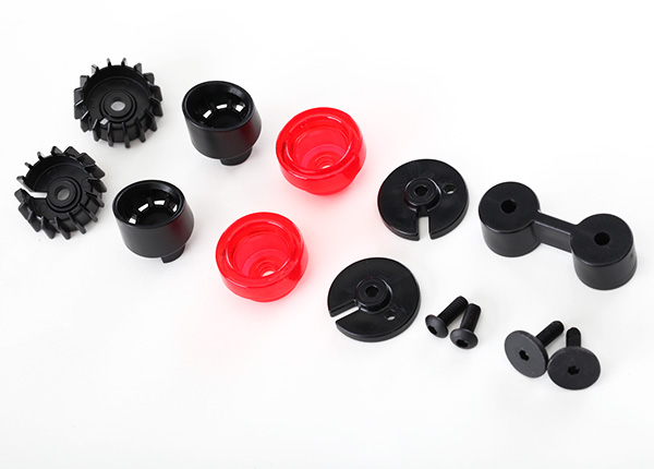 Traxxas Tail lights (2)/ tail light mounts (4) / exhaust tips (2)/ exhaust tip mount (1)/ 3x10 flathead screws (2)/ 3x8 BCS (2)