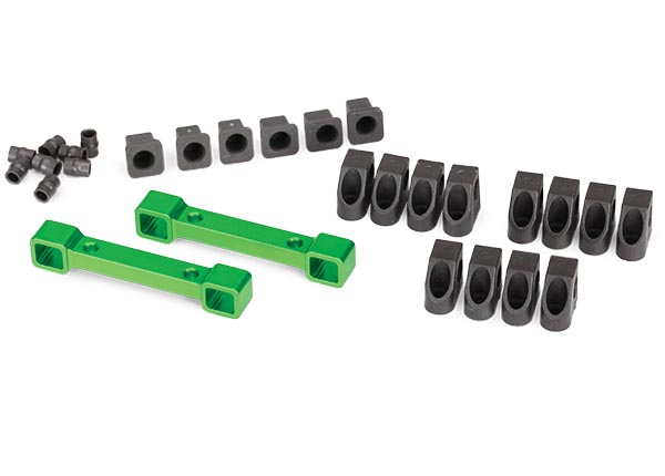 Traxxas Traxxas Mounts, suspension arms, aluminum (green-anodized) (front & rear)/ hinge pin retainers (12)/ inserts (6)