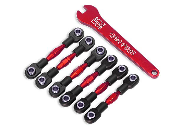 Traxxas Turnbuckles, aluminum (red-anodized),camber links, 32mm (front) (2)/ camber links, 28mm (rear) (2)/ toe links, 34mm (2)/ aluminum wrench